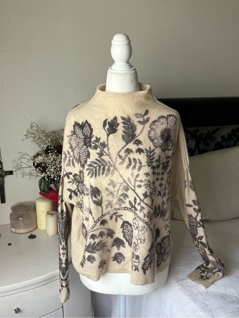 anthropologie pilcro pure cashmere sweater womens size s alani floral mock neck - Picture 3 of 12